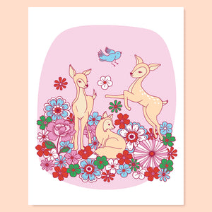 Floral Deer Print - 11 x 14