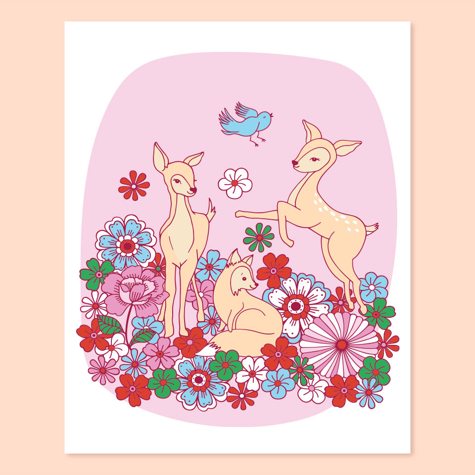 Floral Deer Print - 8 x 10